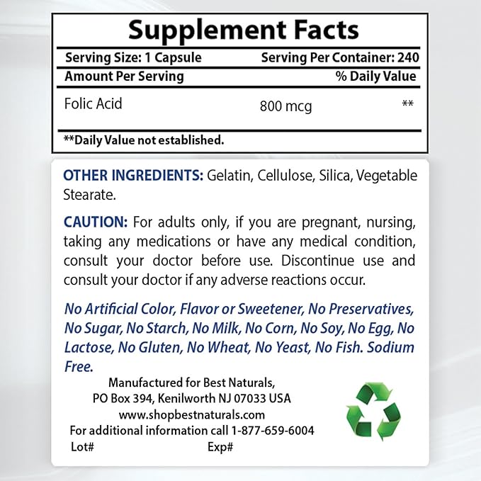 Best Naturals Folic Acid 800 mcg & Vitamin B12 6000 mcg
