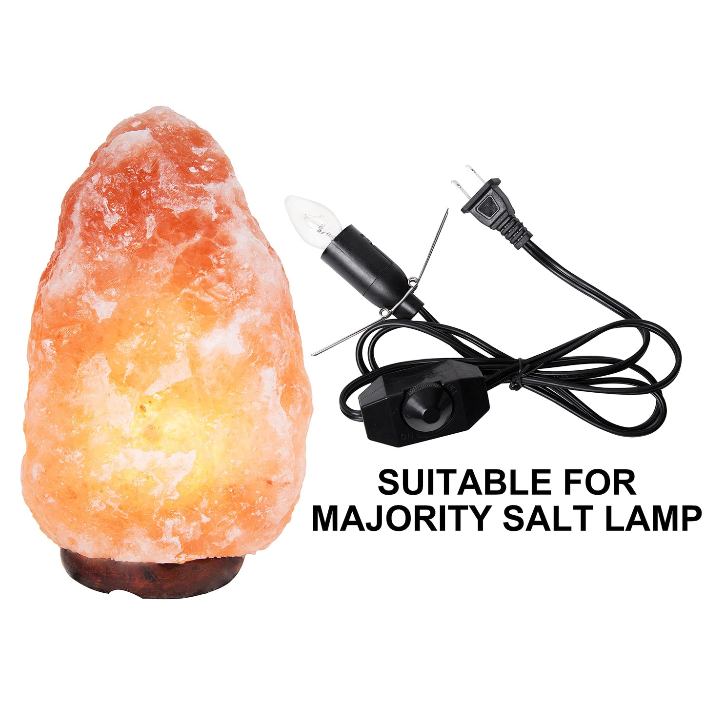 Venforze Himalayan Salt Lamp Replacement Cord With Dimmer Switch, 5 Feet, Metal Clip, Includes 6 E12 Halogen Bulbs, Size A1