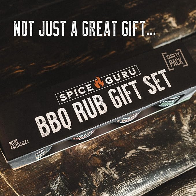 Spice Guru BBQ Rub Gift Set – 4 Flavor Barbecue Seasoning Sampler – Mens Christmas Gifts for Dad, Husband or Brother – Premium Grilling Spices & Holiday Gift Set for Grill Lovers - Grill Accessories