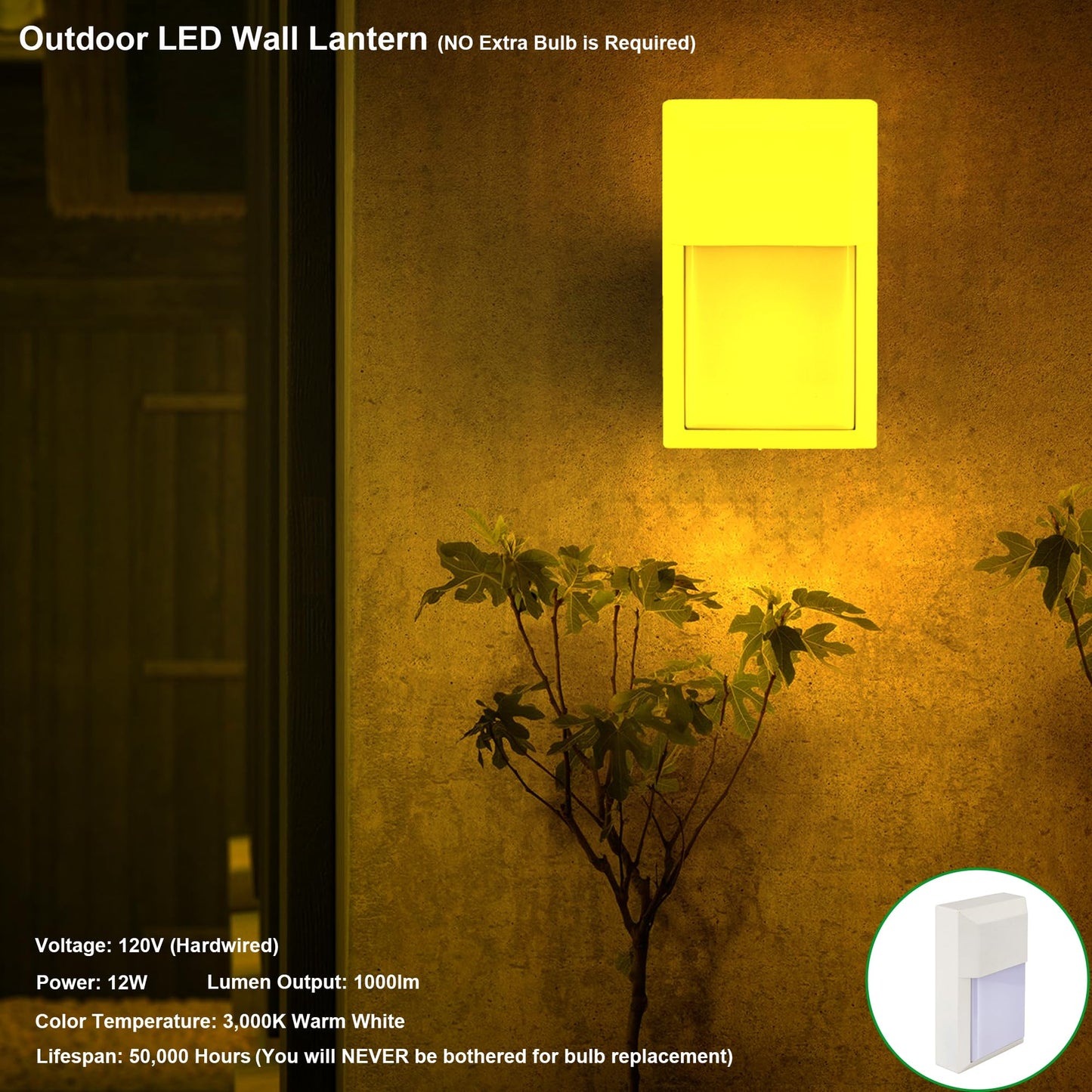 Lit-Path Outdoor Led Wall Lantern  Wall Sconce Lights Porch Lighting Fixture  12W 1000 Lumens  Aluminum Housing Plus Pc  3000K White Finish  2-Pack