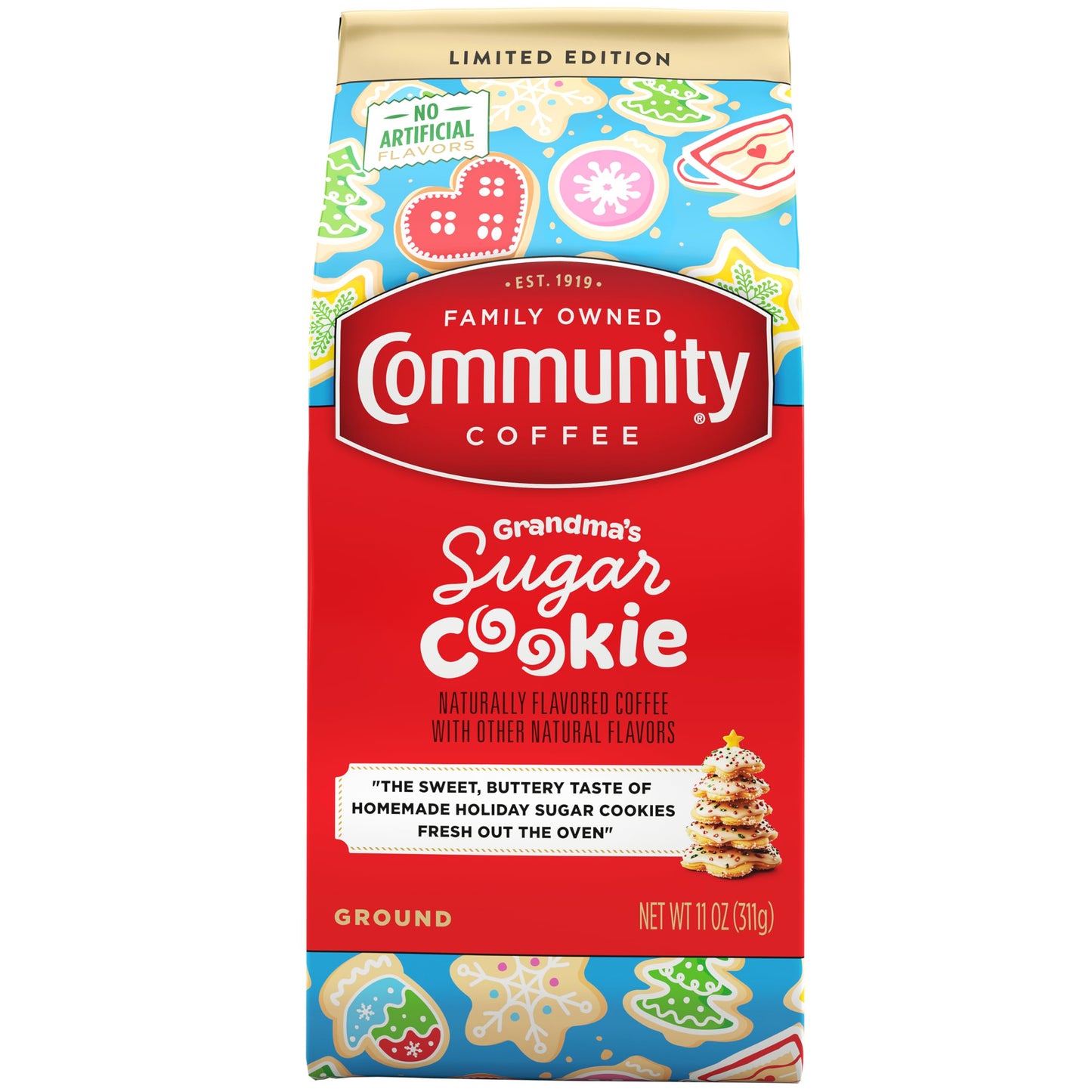 Community Coffee Grandmas Sugar Cookie Ground Coffee  Limited Edition Holiday Flavor  Natural Ingredients  11 Ounce (Pack of 1)