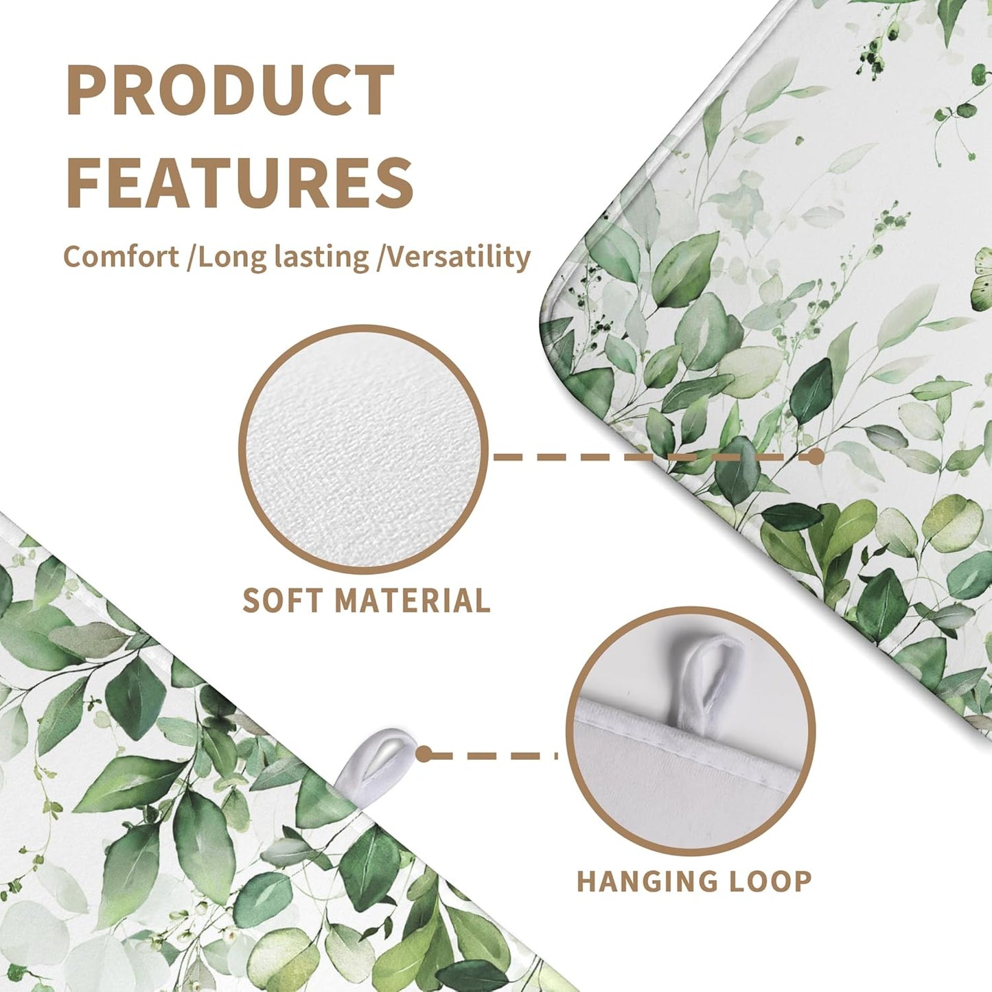 Sage Green Leaf Dish Drying Mat for Kitchen Counter Spring Eucalyptus Leaves Drying Mats Summer Floral Microfiber Absorbent Dishes Pad Reversible Washable Dish Drainer Rack Mat Large 18x24 Inch