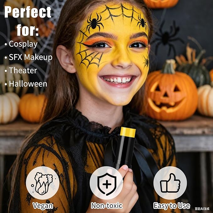 Yellow Face Body Paint Stick,Washable Yellow Eye Black Stick, Non-toxic Full-coverage Cream Face Paint for Halloween SFX Lion Tiger Minions Stage Cosplay Costume Party