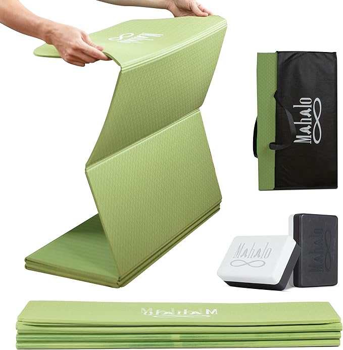 Foldable Yoga Mat + Carry Bag, 6mm 7-fold Workout Mat, Easy to Store, Anti-Slip Folding Exercise Mat for Yoga, Pilates, Ho...