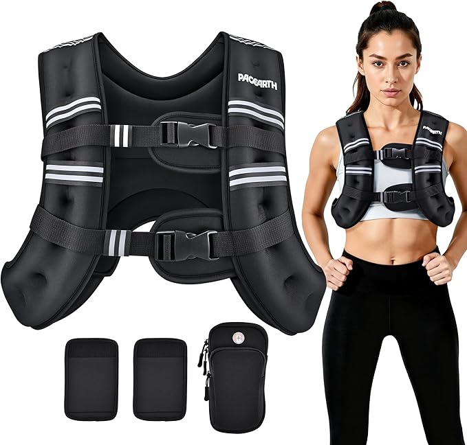 PACEARTH Weighted Vest,6lb/8lb/10lb/12lb/16lb/20lb/25lb/30lb Weight Vest with Reflective Stripe, Body Weight Vests for Wom...