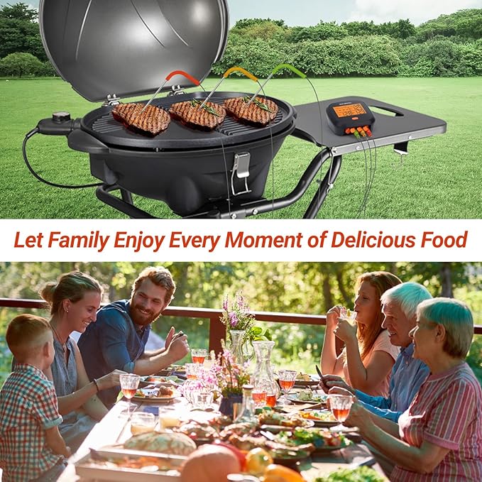 Inkbird WiFi Grill Thermometer IBBQ-4T & Instant Read Thermometer IHT-1P & Carrying Case, Meat Thermometer for Oven, Smoker, Cooking with Alarm Timer Graph, Rechargeable 4 Colorful Probes