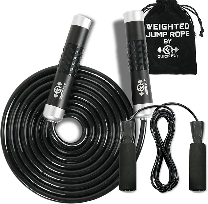 Quick Fit Weighted Jump Rope Set of 2 (1LB) w/ Non-Weighted Skipping Cord - Portable Exercise Accessory for Cardio, HIIT, ...