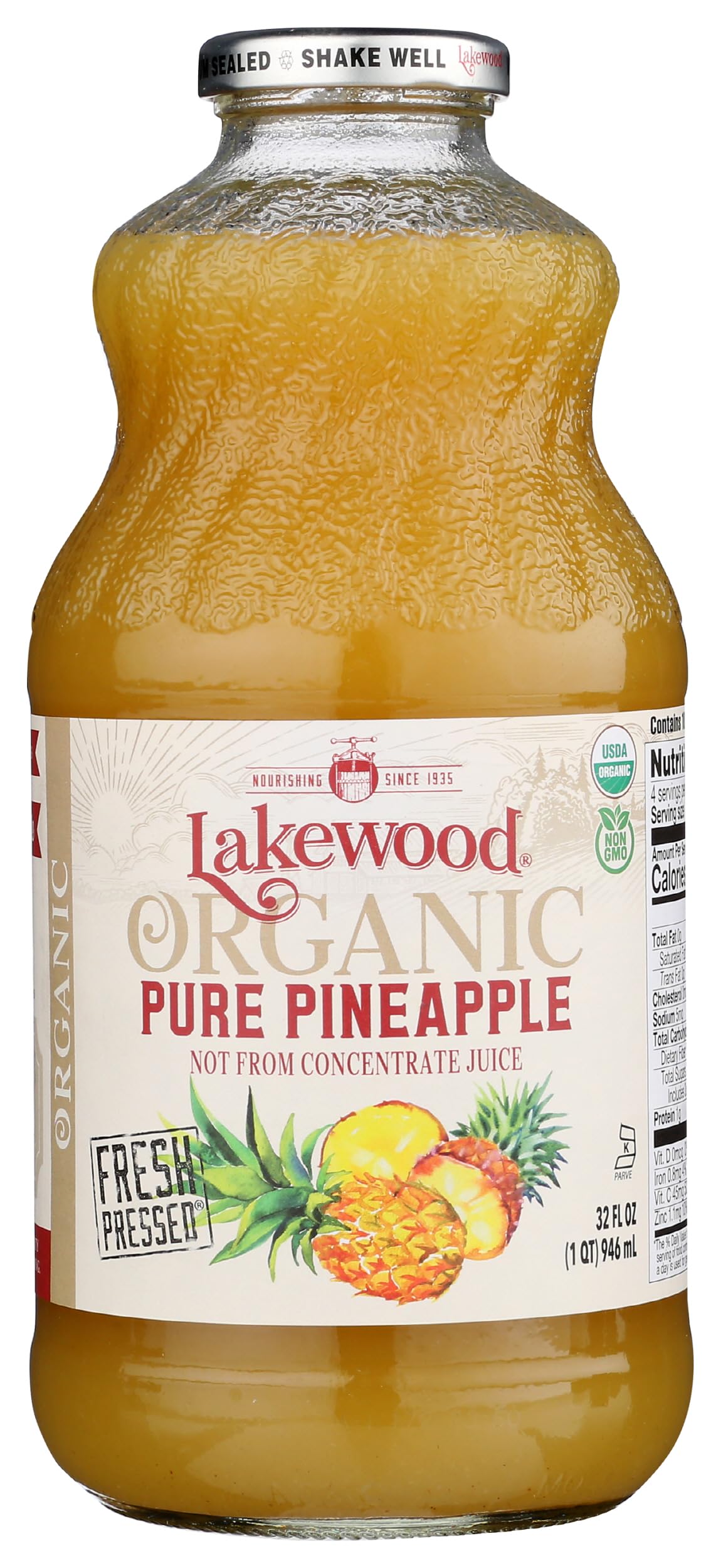 Lakewood Organic Juice, Pineapple, 32 Fl Oz Bottle