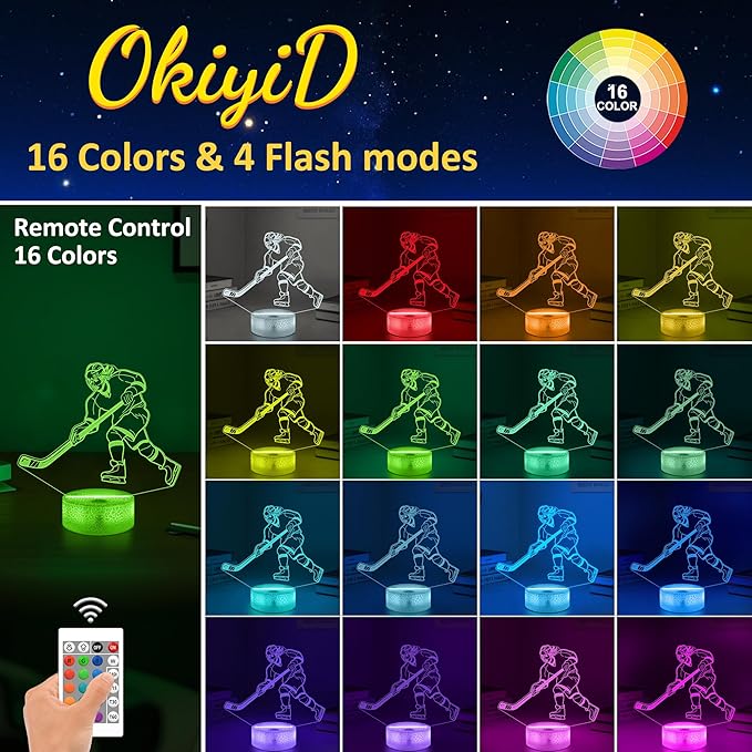Hockey Gifts for Girls, Ice Hockey Girl Player 3D Illusion Lamp Night Light with 16 Colors Remote,Hockey Stuff Accessories for Best Friends Sister Sports Fan Lover Xmas Bedroom Decor Gifts