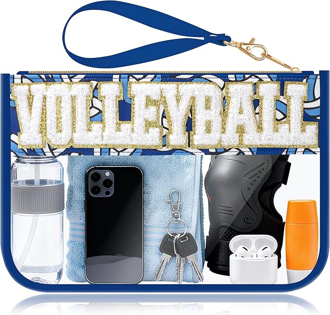 BuyCard Volleyball Gifts Makeup Bag with Chenille Letter Patch, Clear Cosmetic Pouch PVC Organizer Purse, Waterproof Trave...