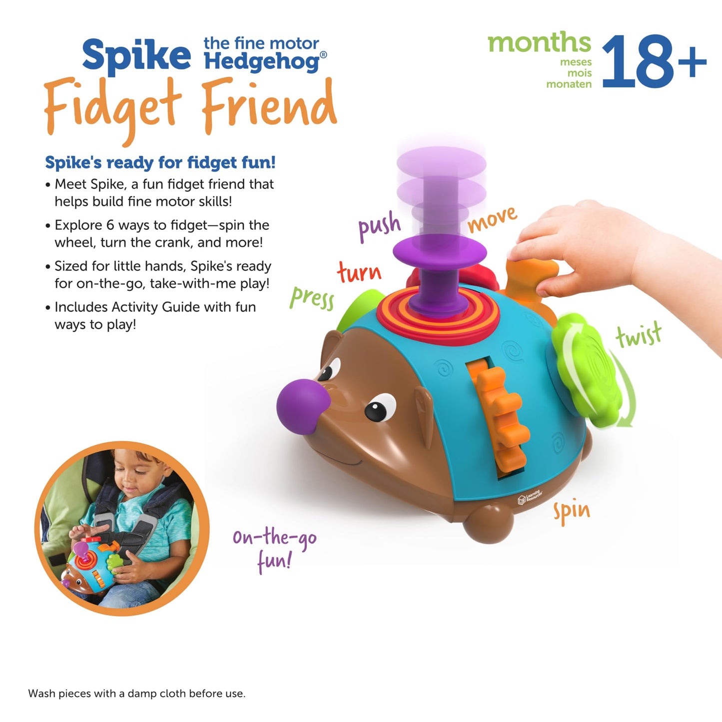 Learning Resources Spike the Fine Motor Hedgehog Fidget Friend -Ages 18+ months Fine Motor and Sensory Play Toy,Educational Toys for Toddlers, Toddler Montessori Toys