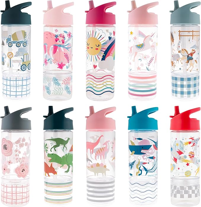 Stephen Joseph, Kids Sip and Snack Water Bottle, 12 oz Tritan BPA Free, Drink and Snack Water Bottle for Girls & Boys, Back to School Water Bottle, Pink Dino