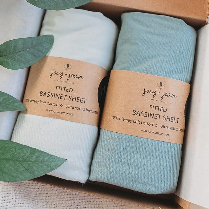 Bedside Sleeper Bassinet Sheets for 32 x 19 Inch Mattress Pad – Compatible with Ronbei, Pamobabe, Nordmiex Bassinet – 100% Jersey Cotton – Light + Dark Sage Green – 2 Pack
