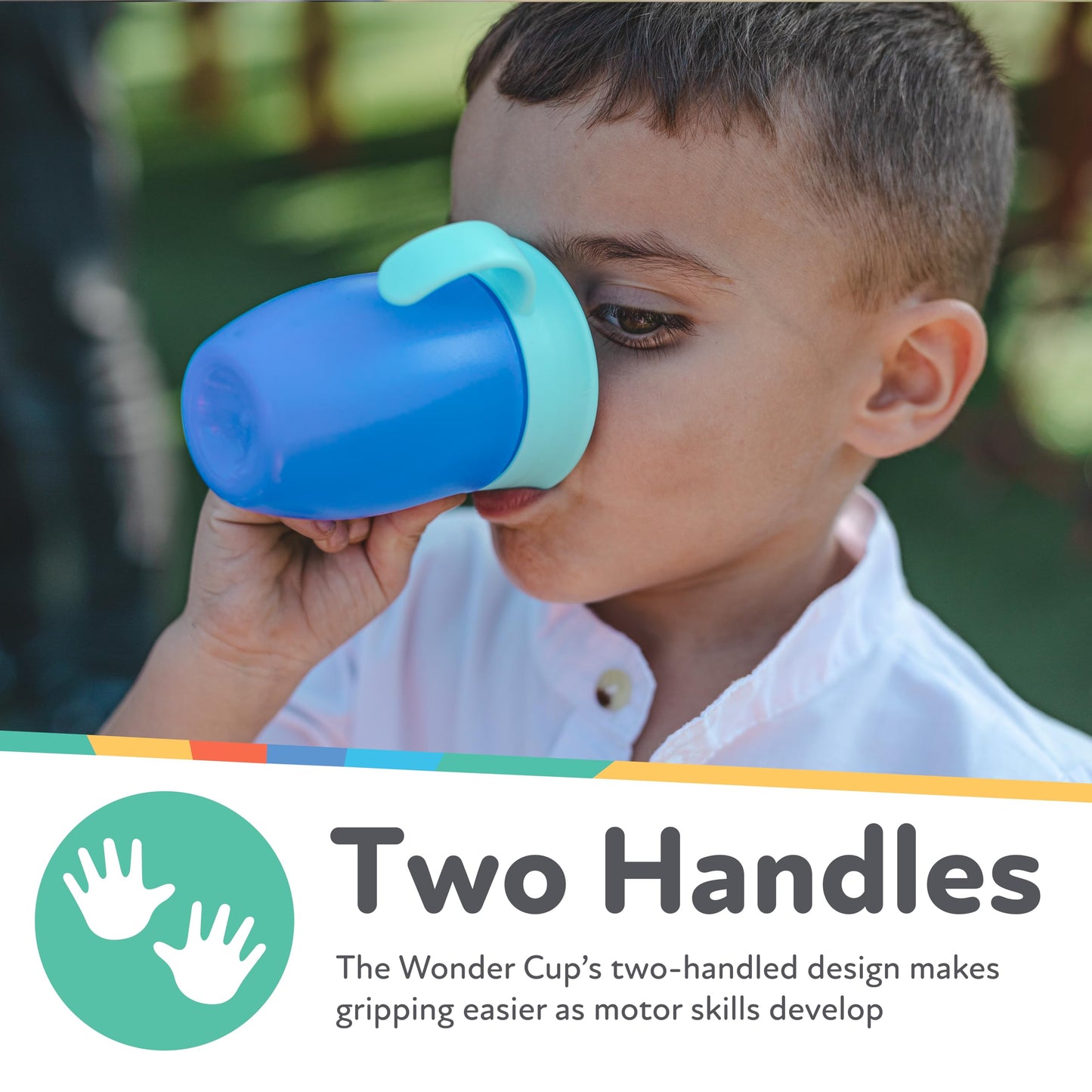 Nuby Wonder Cup with 360 Smart Edge Silicone Rim - Two-Handle Design - (2-Pack) 5 oz - Red/Blue