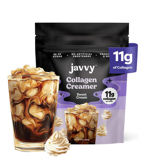 Javvy Sweet Cream Protein Coffee Creamer - Grass Fed Collagen, 11g Protein, Keto Friendly, 6.13 oz, Lactose & Gluten Free, White