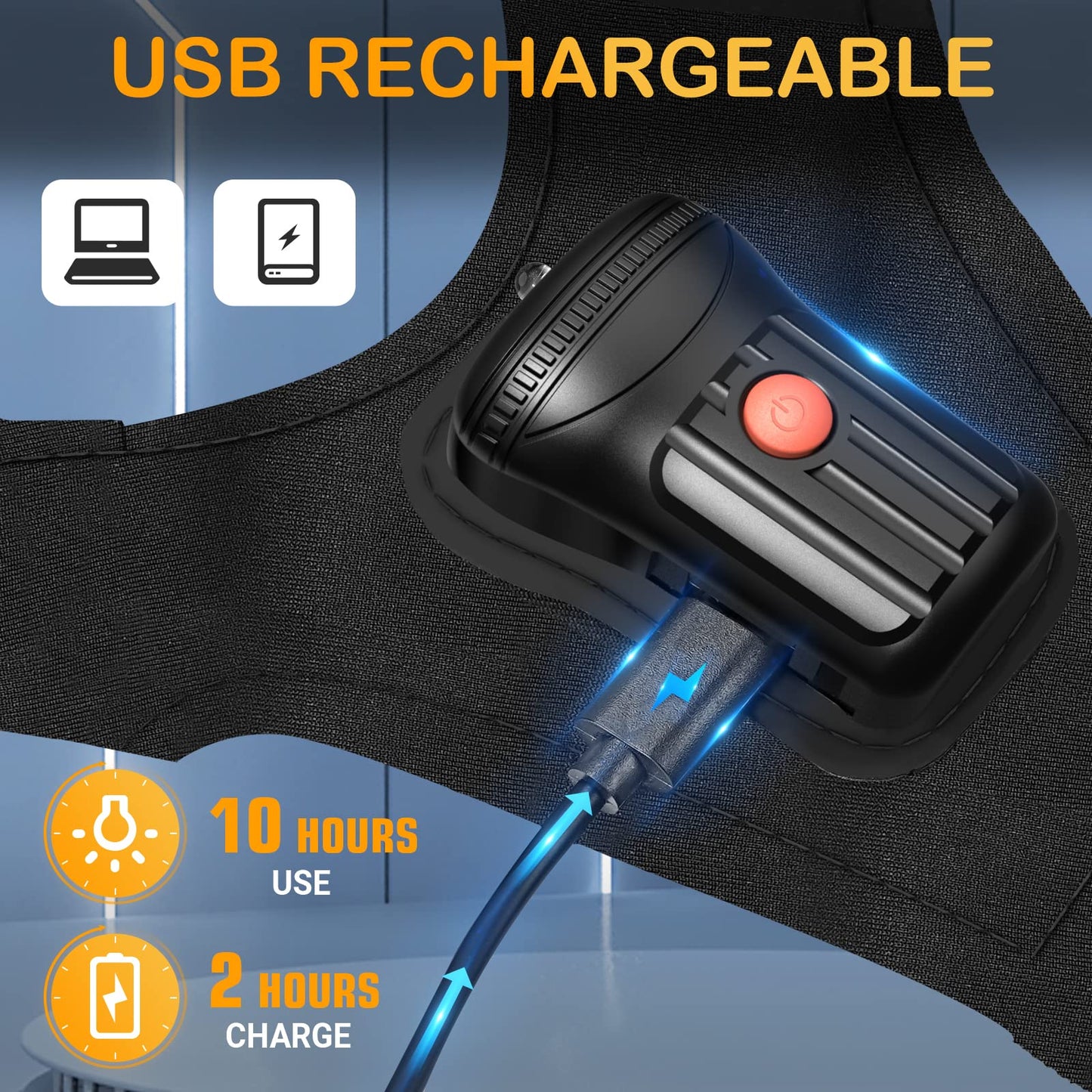PARIGO Flashlight Gloves for Men, Rechargeable LED, Black, Model PARIGO 3LEDS, Ideal for Fishing, Camping, Repairing, Christmas Gifts