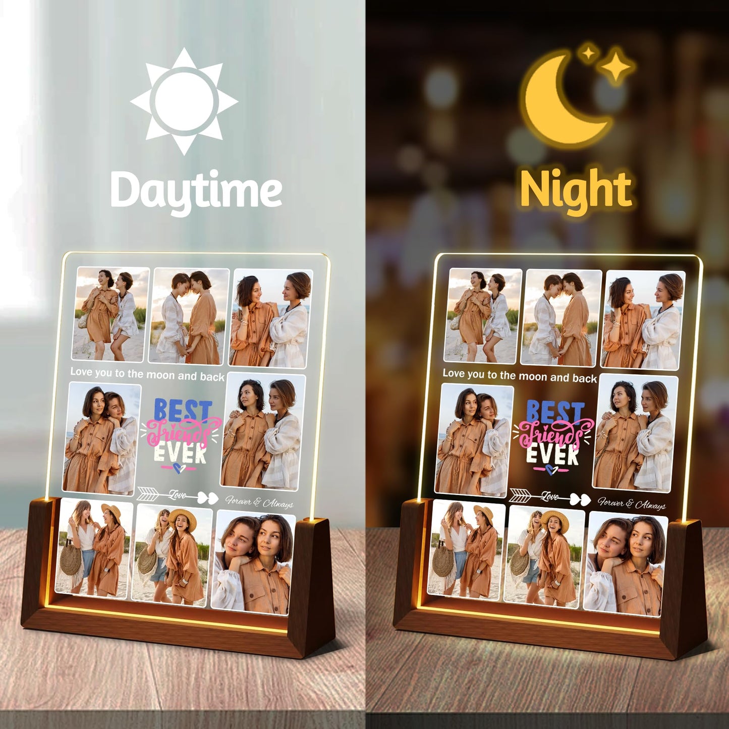 Maiwell Personalized Best Friend Birthday Gifts For Women  Long Distance Friendship Gifts  Custom Friend Picture Frame Acrylic Night Light With Photo Name  Customized Sister Bff Bestie Christmas Gift