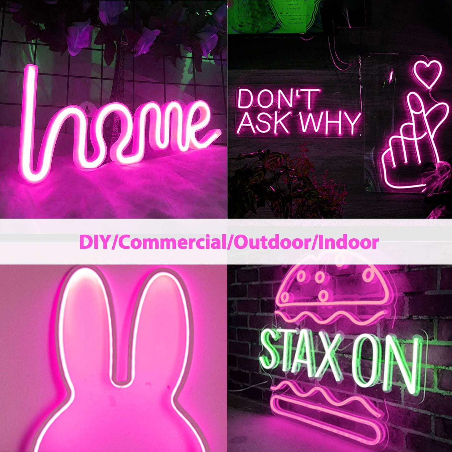 Lamomo LED Neon Flex Strip, 16.4ft Pink Waterproof Silicone Light for Indoor/Outdoor Decoration