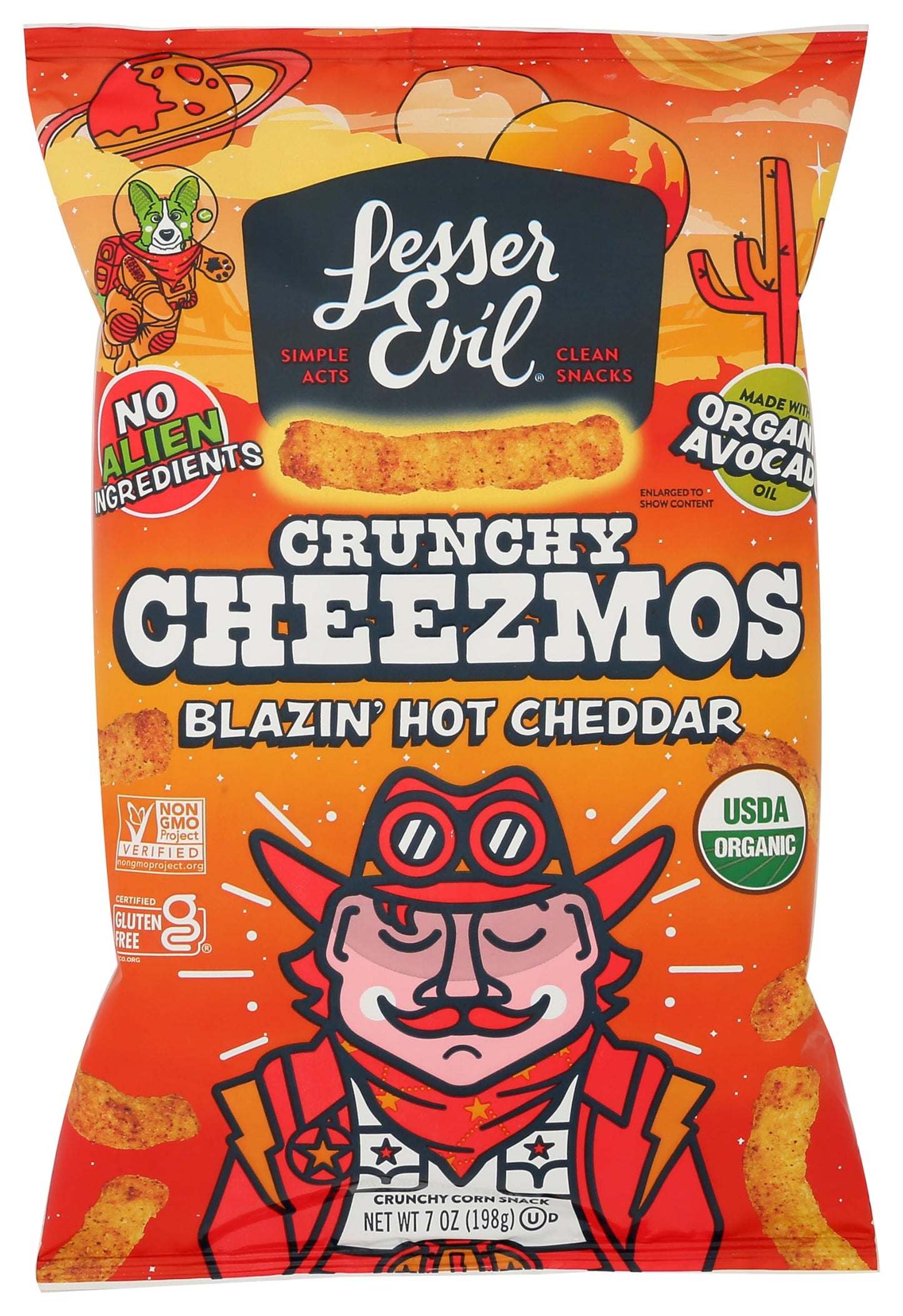 LESSEREVIL Organic Blazin Hot Cheddar Cheezmos  7 OZ
