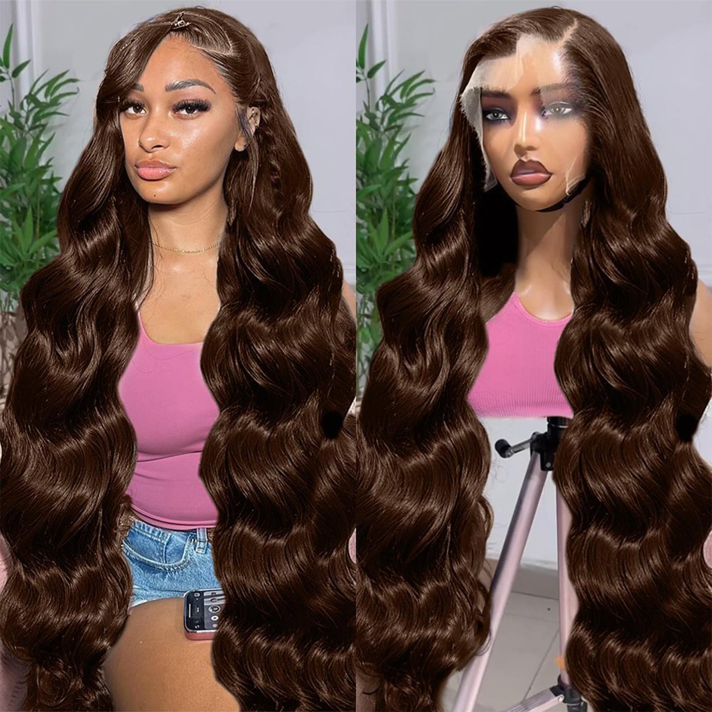 Gureimi 36 Inch Chocolate Brown Lace Front Wig 13x6 Lace Front Wigs Human Hair Body Wave Brown Wig Human Hair HD Lace Front Wigs