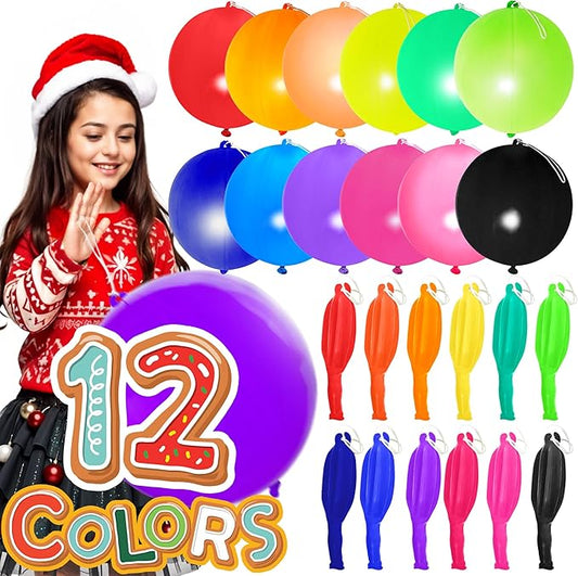 30Pcs Premium 18 inches Heavy Duty Punch Balloons with Rubber Bands, 12 colors, Odorless Punching Balloon Toy For Birthday...