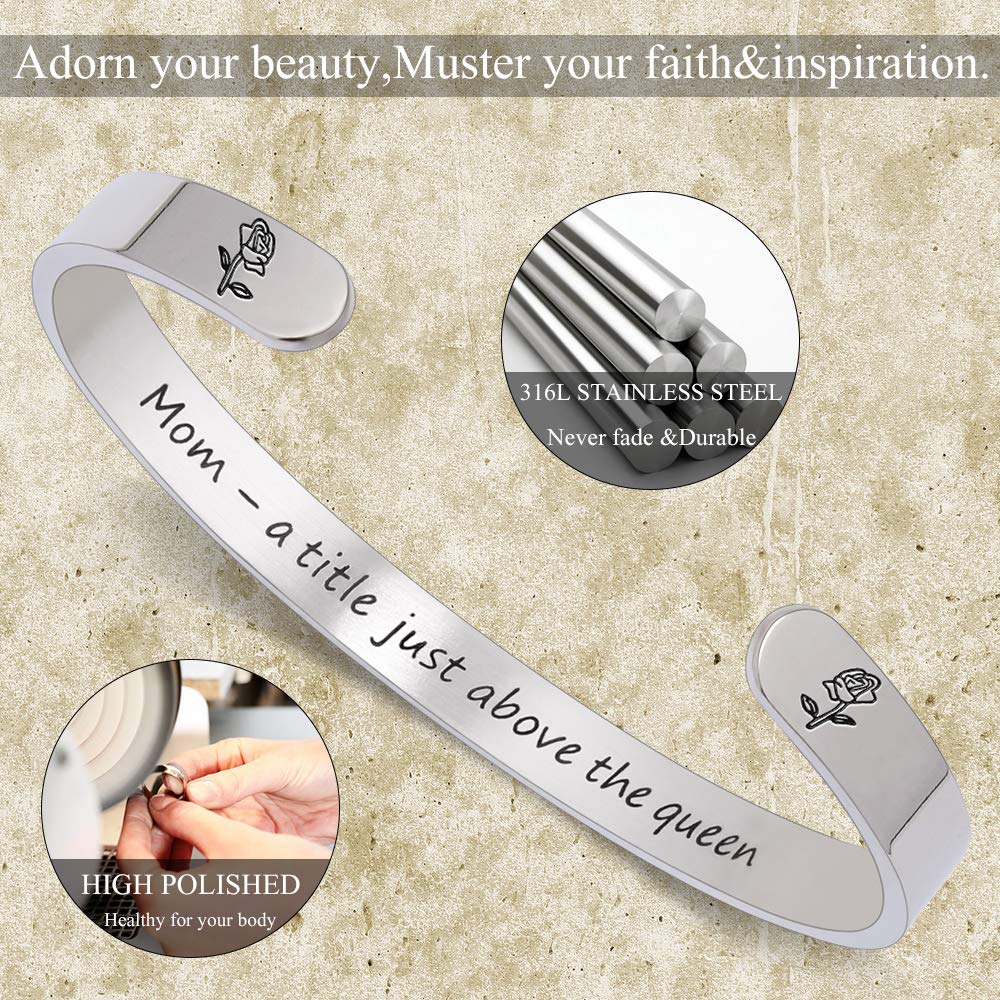 Mothers Day Gifts, Gifts for Mom Bracelets for Women Mom Gifts for Wife Cuff Bangle Bracelets Quotes Engraved Jewelry