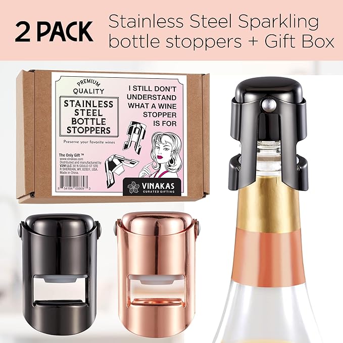 Champagne Stoppers – Sparkling Wine Bottle Stopper & Prosecco Bottle Stopper – Airtight Seal for Freshness – Prosecco Gifts for Women – Cool Gadgets for Dad or Mom
