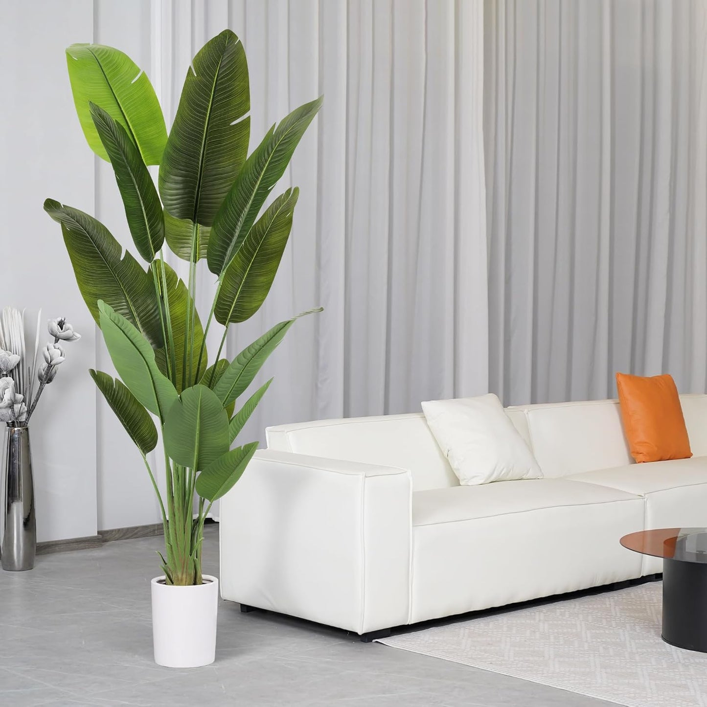 Large Artificial Plants Indoor 7.2Ft Silk Bird of Paradise Big Tall Fake Tree Faux Green Silk Floor Potted Plants for Home Living Room Bedroom Office Decor (2 Pack)…