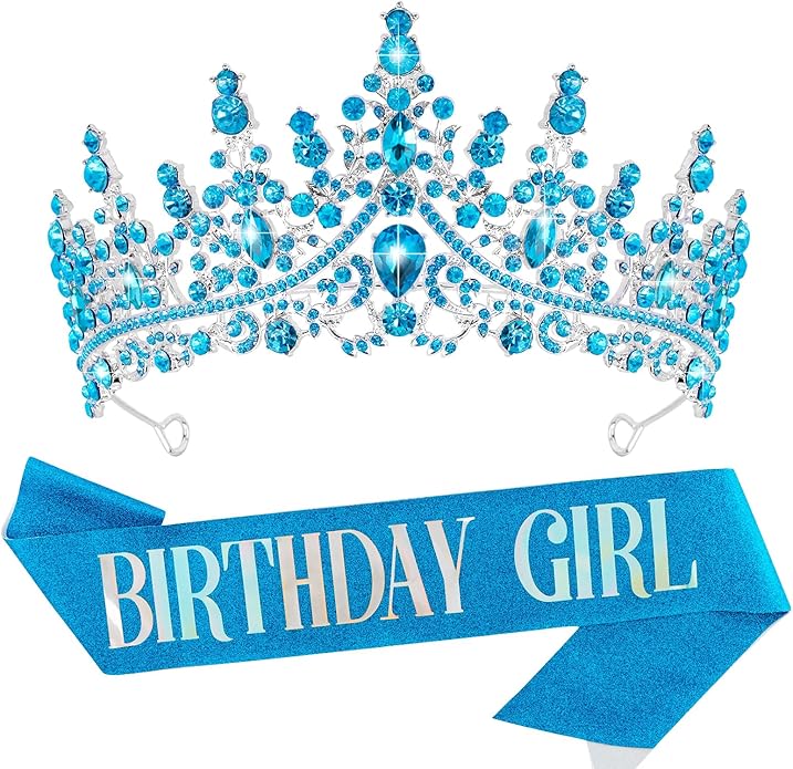 VELSCRUN Birthday Tiara Crowns for Women Girls Crystal Birthday Girl Headband Sash Elegant Princess Crown Happy Birth Part...