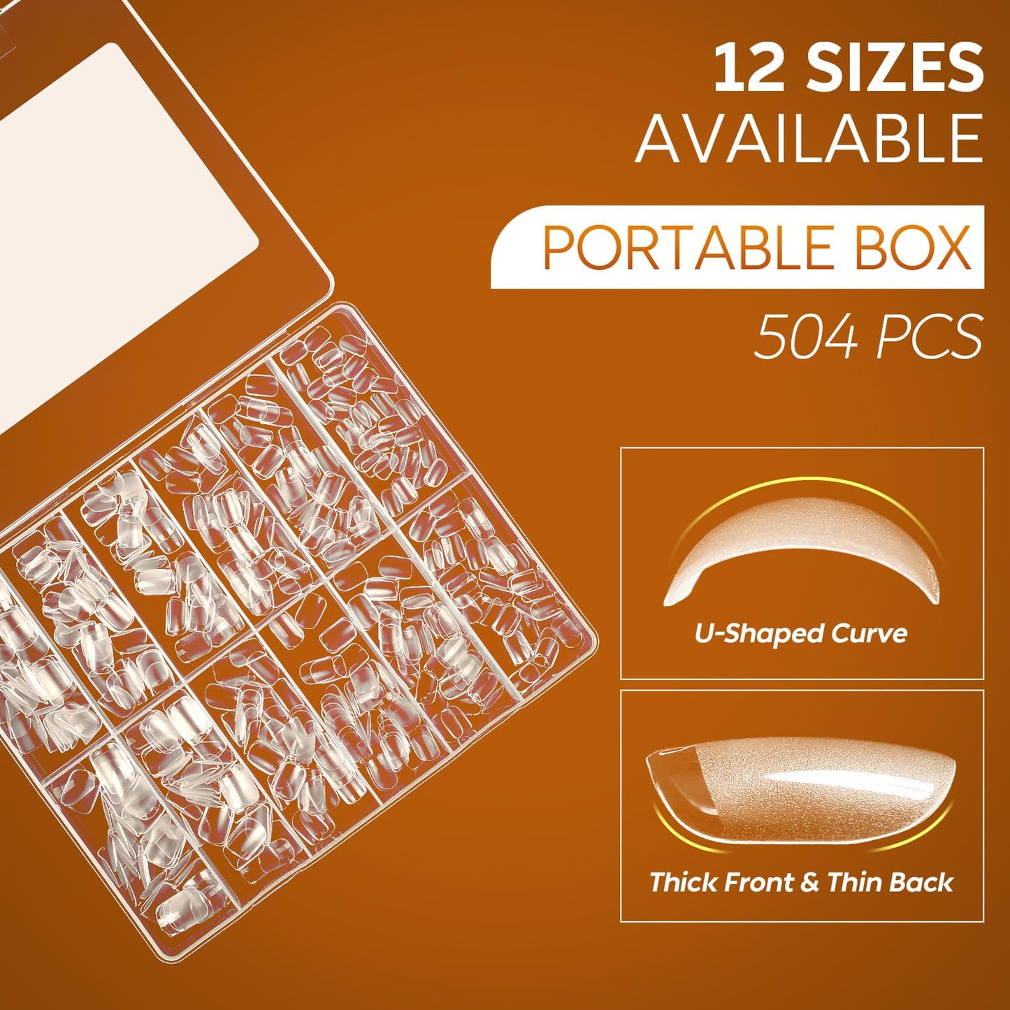 Nicedeco Gel Nail Tips Short Square Shape Nails, 504Pcs Pre Shaped Soft Tips Full Cover False Nails for Gel Nail Extensions Pres