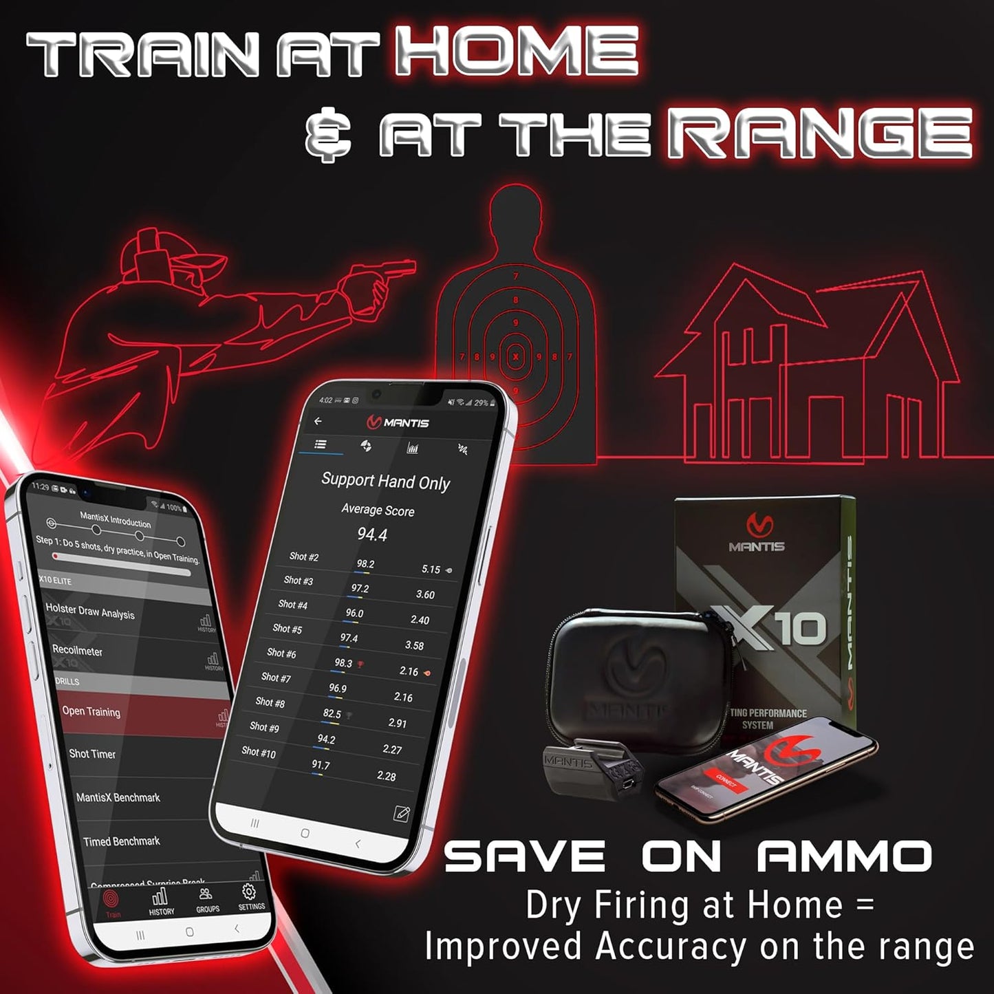Mantis X10 Elite Shooting Performance System |Dry Fire Training System | Works with 9mm & Any Other Firearm | Score & Analyze Every Shot with Free App | Shooting Practice at Home