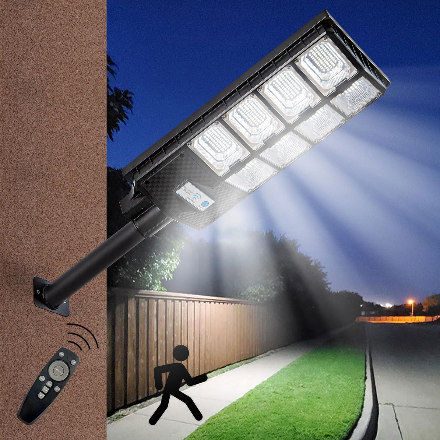 Mejiulug Solar Street Lights, 80000LM, Waterproof, Dusk to Dawn, Motion Sensor, Remote Control, 2-Pack, Metal, Black, Model MJ-168