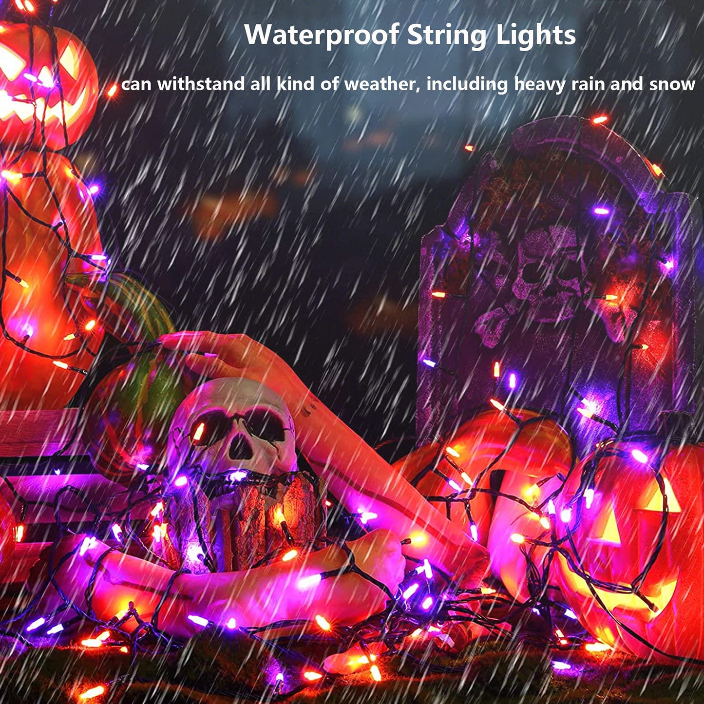 Joomer 33ft 100 LED Mini String Lights, Battery Operated, Waterproof, 8 Modes, Orange Purple for Halloween Decorations
