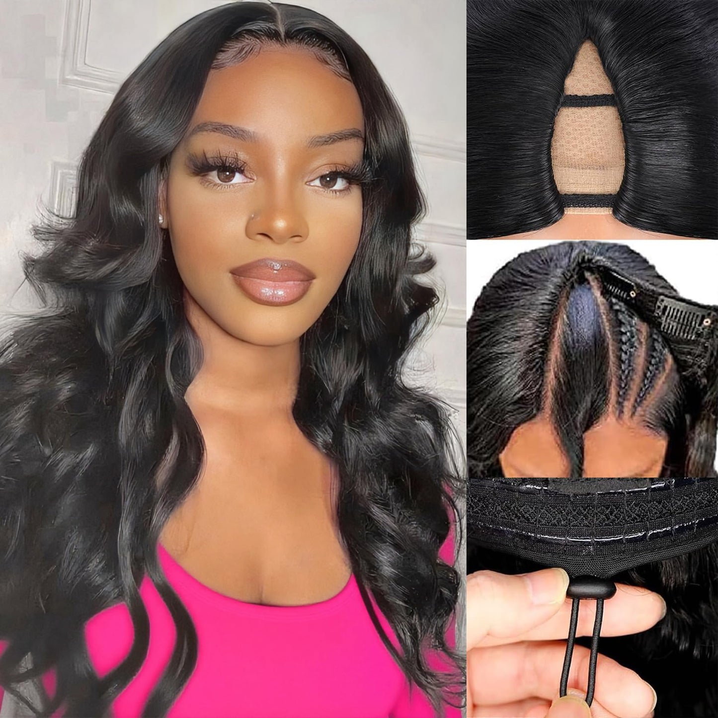 XSSXAKO V Part Wig Human Hair Body Wave Upgrade Human Hair Clip in Wigs No Glue No Sew In Beginner Friendly Natural Color(16inch