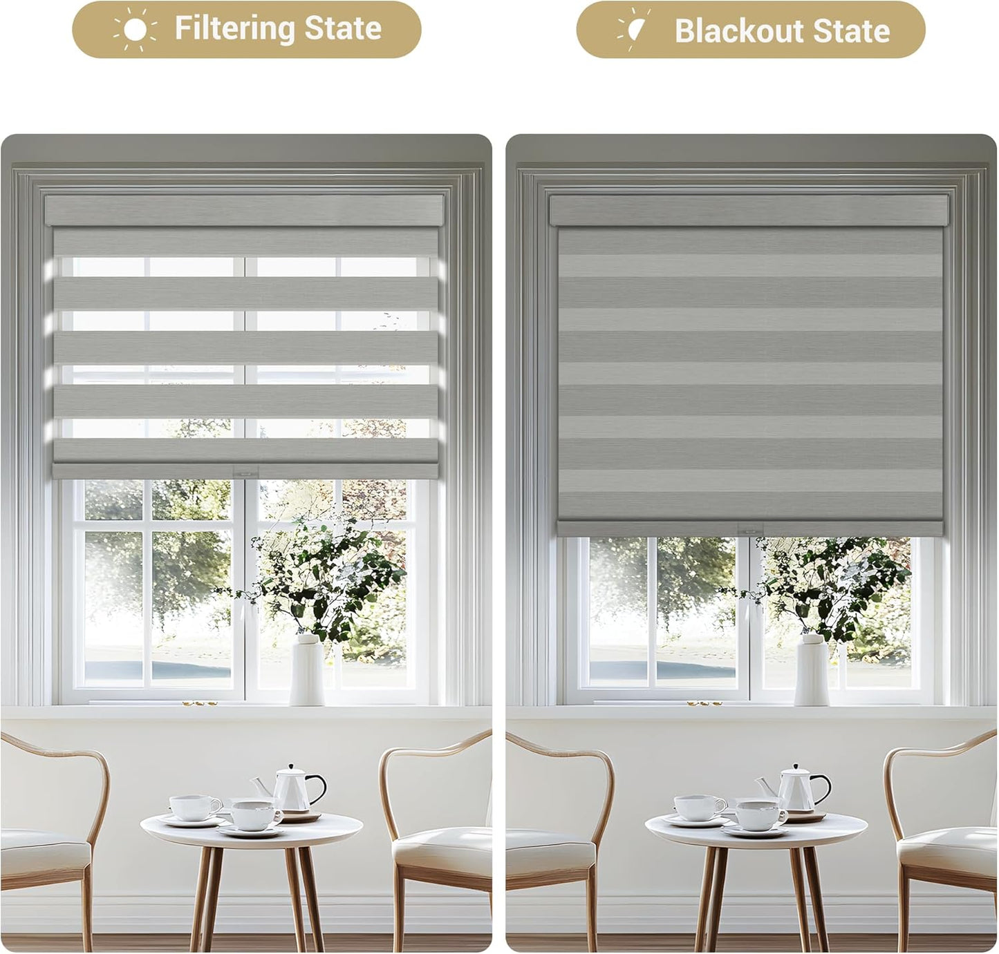 Cordless Zebra Blinds for Windows, Blackout Interior Blinds,Easy to Install,UV Protection,for Offices and Home,Custom Roller Shades, Mousse Light Grey,71" W x 56" H