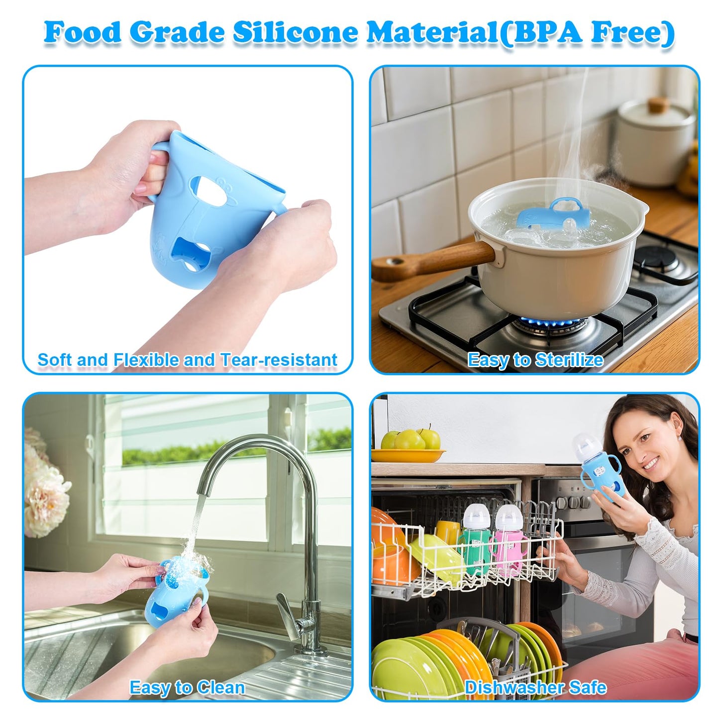 GOGENGEN 4 Pack Silicone Sleeves for Avent Glass Bottle, Anti Breakage Baby Bottles Holder - BPA-Free, Food-Grade, Compatible with Philips Avent Natural Glass Baby Bottles (4 oz)