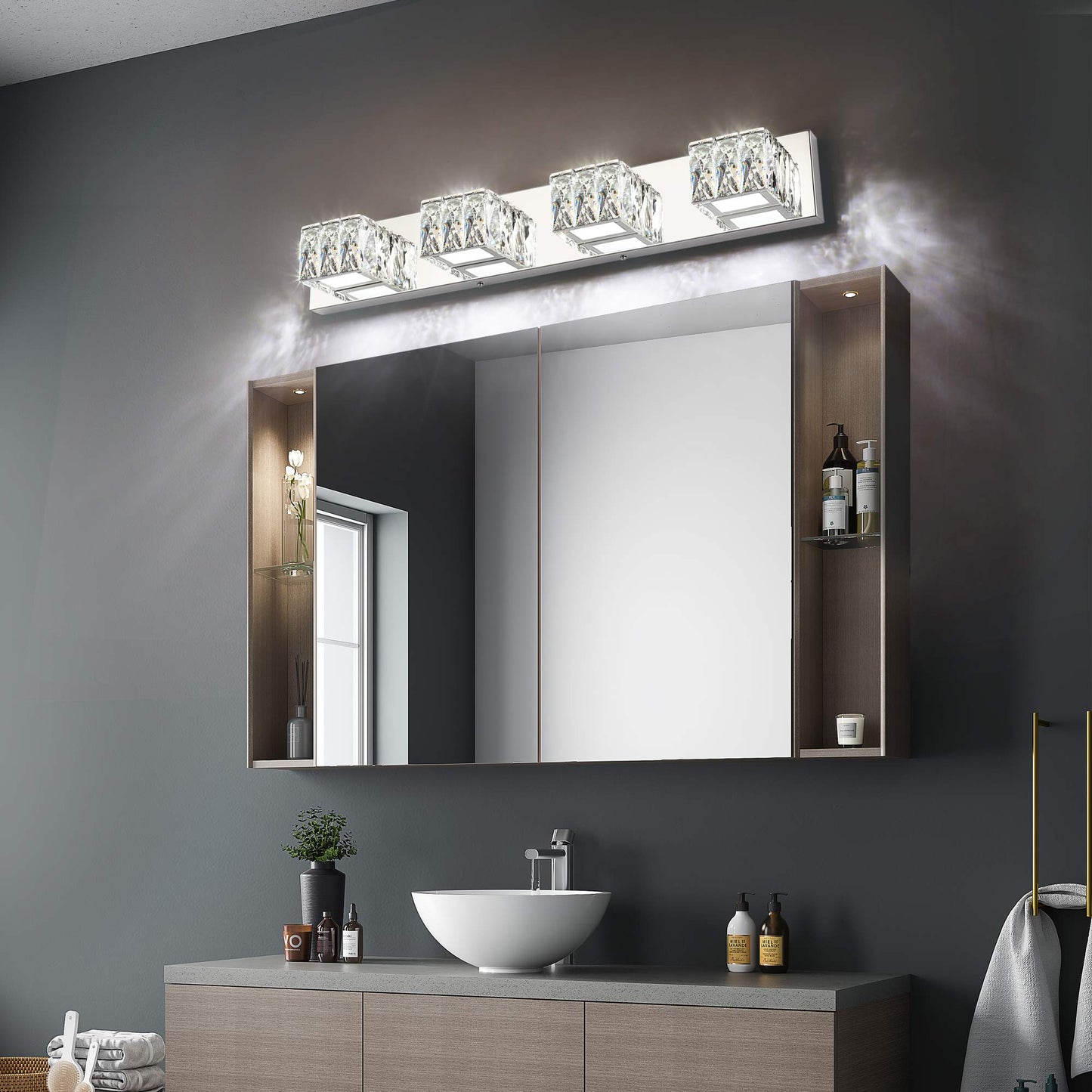 ZUZITO 4-Light Bathroom Vanity Light - Stainless Steel - Dimmable - 27.6in - Model Z7800-4T-6000k - Cool White Light
