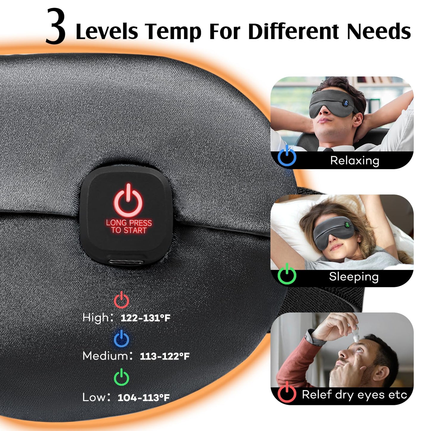 YFONG Cordless Heated Eye Mask for Dry Eyes, Warm Eye Compress for Stye, Blepharitis, Chalazion, MGD, Washable Heating Eye Mask for Sleeping, Travel, Office Nap, Perfect Light Blocking (Grey)