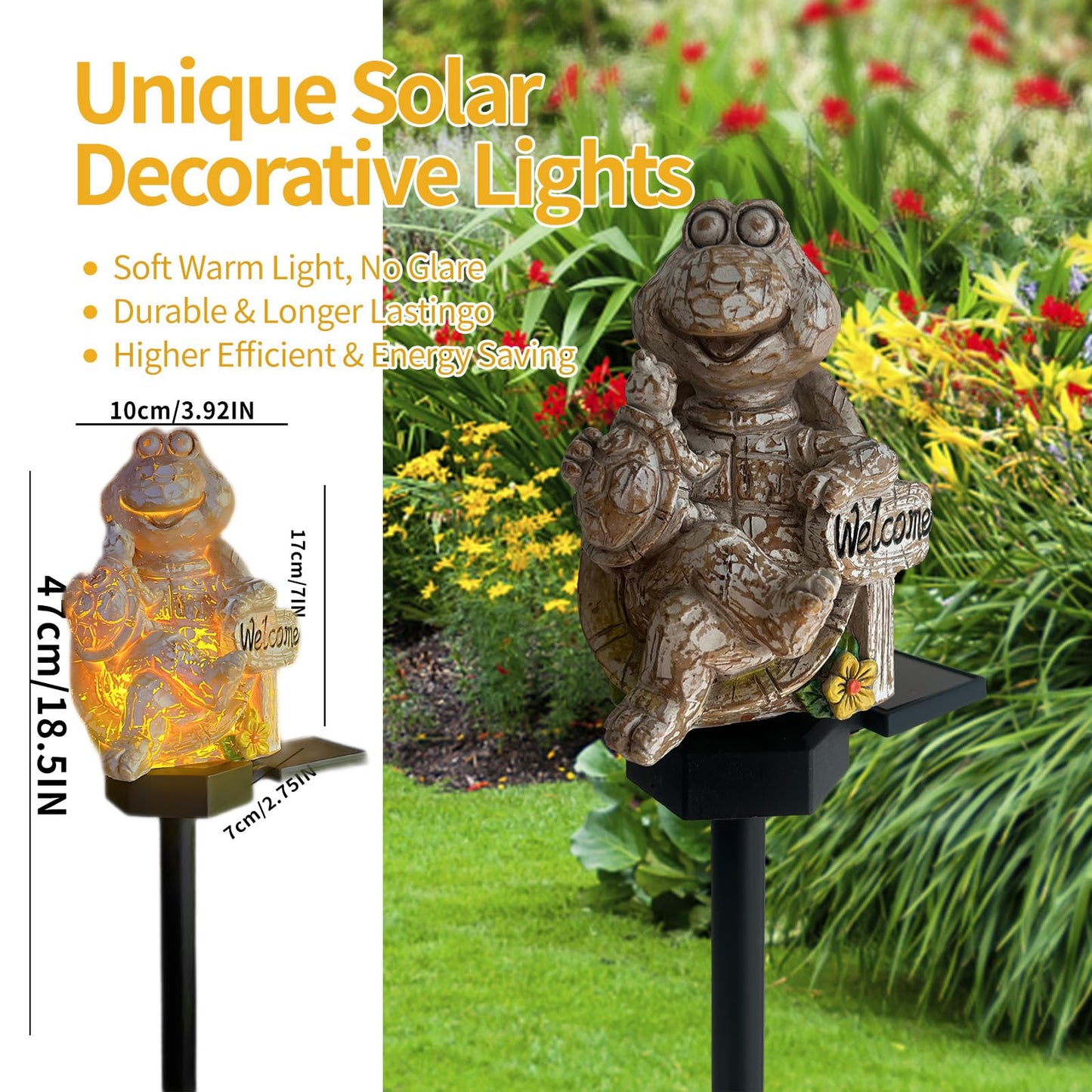 Qh & Garden Solar Turtle Statue Garden Decor Handcrafted Wood Grain discomfort-reducingt Small Turtle Lamp Resin Animals Figurines Outdoor Decorations For Patio Backyard Lawn -Unique Housewarming Gifts