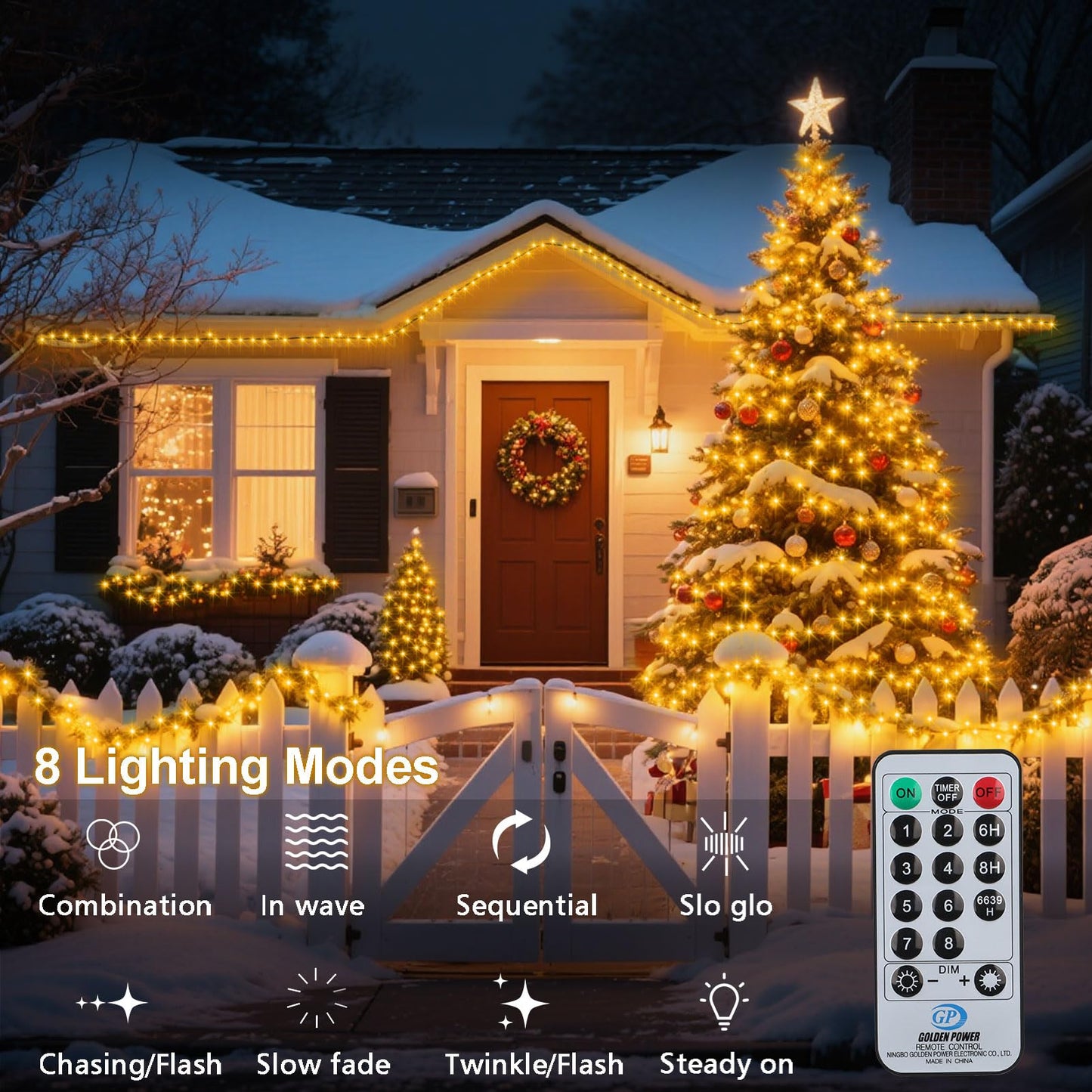Echosari 400 Led Christmas String Lights Connectable  Extra Long 66Ft Outdoor String Lights End-To-End Plug In With Remote Timer For Garden Patio Tree Decor (Warm White)