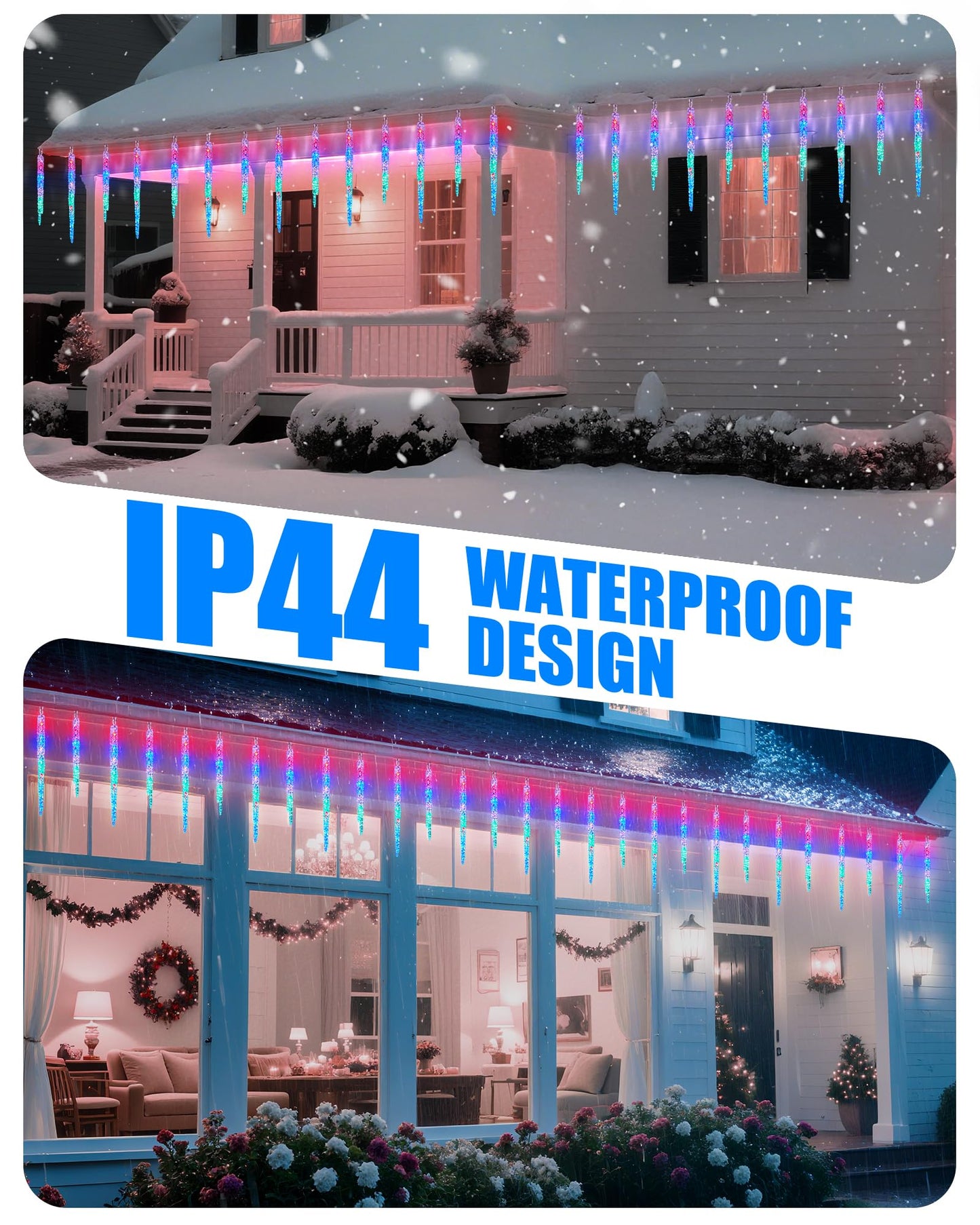 Minetom Icicle Lights Outdoor 100 LED Twinkling 20 Tubes 20ft Multicolor Model 39416A