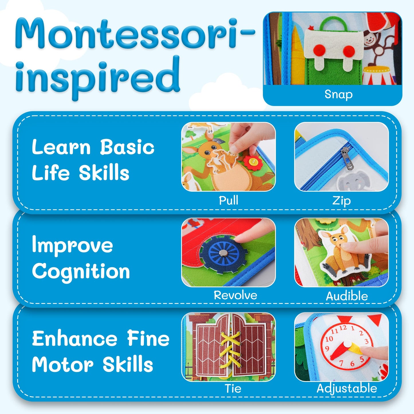 Busy Book for Toddlers 1 2 3 4 Ages, Montessori Sensory Busy Board Backpack Travel Toys, Zoo 20 in 1 Quiet Activity Books for Toddlers 1-3 Year Old Boys Girls Educational Learning Gift (Blue/P10)