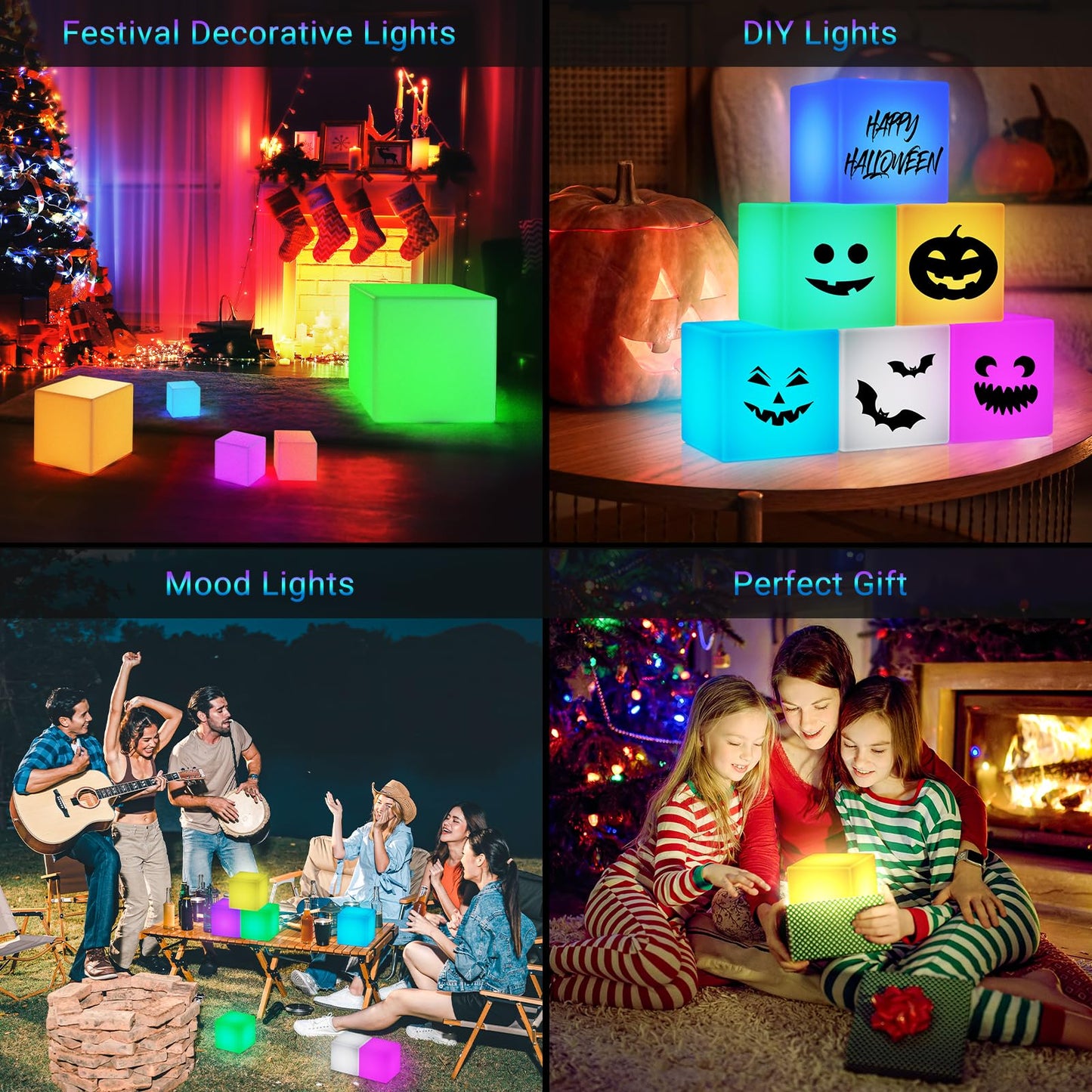 Loftek Led Cube Mood Lamp - 4-Inch Rgb Tesseract With Remote, Ip65 Waterproof, White Acrylic Night Light For Kids And Nursery