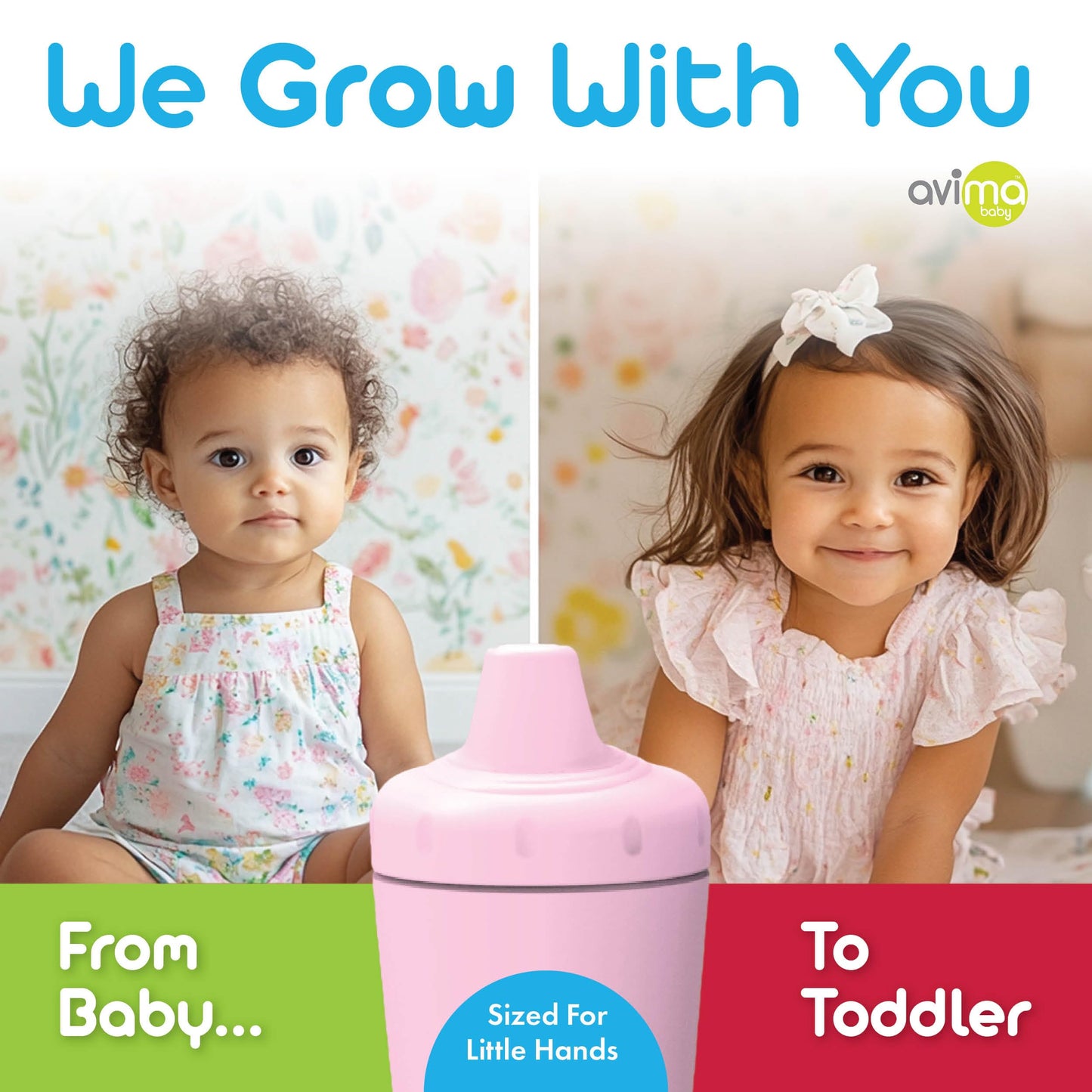 Avima Spill Proof Sippy Cups for Toddlers 1-3 Years - Bite Resistant & BPA Free Training Toddler Cups for Boys & Girls, 10 Oz, 4 Pack Set - Pinks, Red & Purple