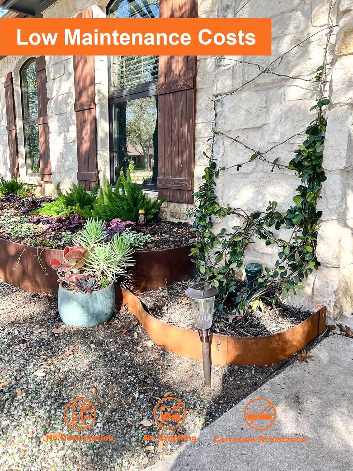 Vinci Landscape Edging Border, 40" L x 4" H 3Pack 10FT Total Rusted Corten Steel Garden Edging with Spikes, Sturdy Elegant Metal Lawn Broder for Flower Beds, Pathways, Paver Edges and Yard