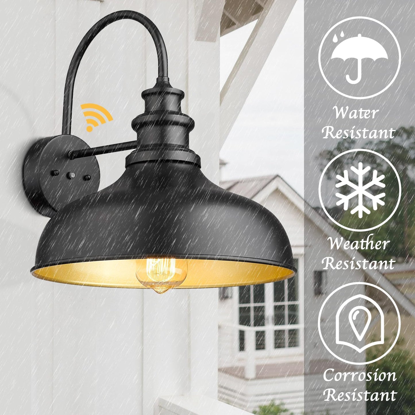 Bestshared Dusk to Dawn Sensor Barn Light, 11.5 Inch Gooseneck, Black, 4 Pack