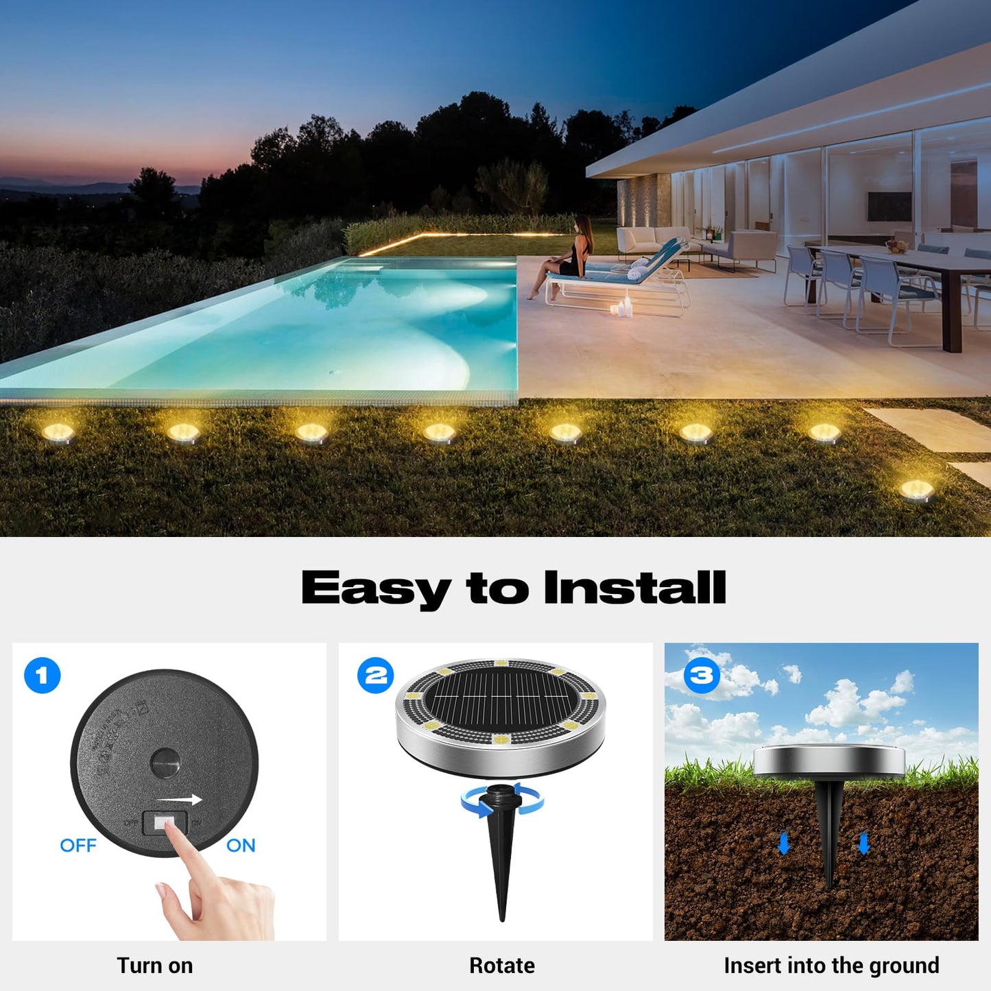 Peasur Mini Solar Ground Lights Outdoor  4 Pack Flat Solar Powered Disc Lights  Ip68 Waterproof  Anti-Rust  Landscape Lighting For Pathway Garden Yard Lawn Walkway Landscape Driveway  Warm White