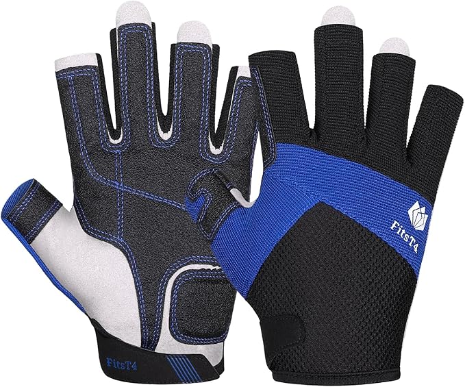 FitsT4 Sports Kayaking Gloves 3/4 or Full Finger Padded Palm Fingerless Gloves for Men Women Youth Perfect for Sailing Pad...