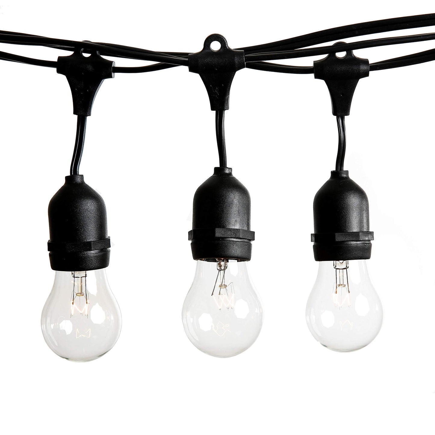 Hometown Evolution  Inc. 50 Foot E26 Outdoor Commercial String Lights With Suspended Socket For Weatherproof Heavy Duty Vintage Outside Lighting - Set Of 25 A15 Clear Bulbs