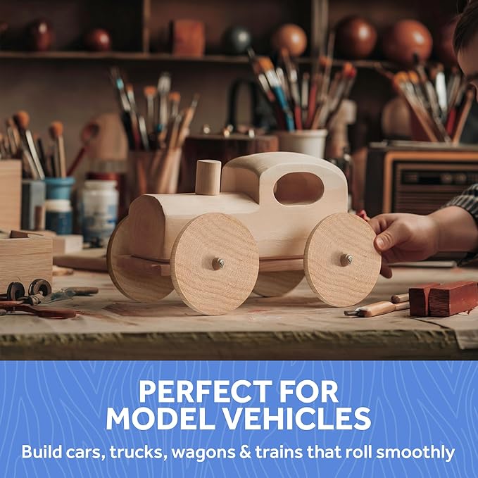 3-inch Diameter Slab Wooden Wheels for Crafts 3/8-inch Hole, 3/4-inch Thick, Pack of 12 Mini Craft Wheel for Model, by Woodpeckers